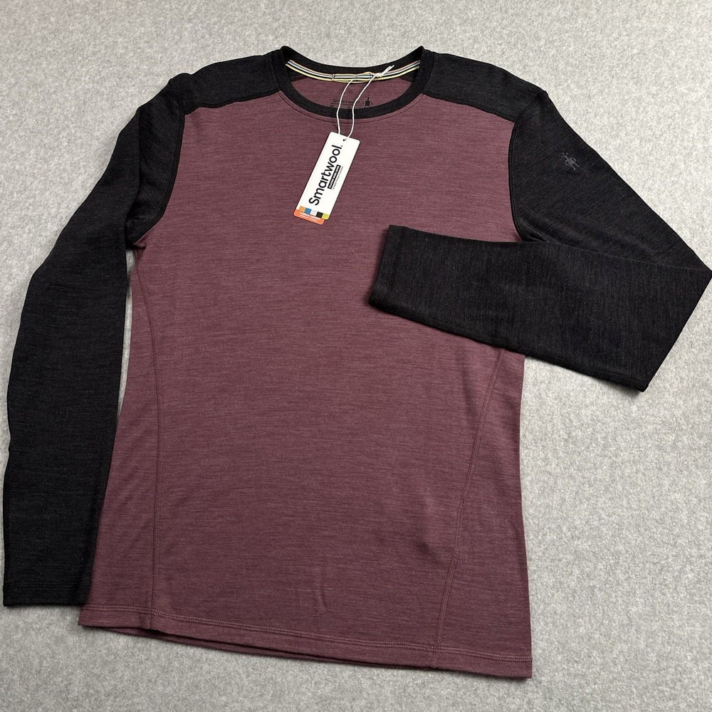 NEW SmartWool Classic Thermal Merino Base Layer Crew Men M Argyle Purple Heather